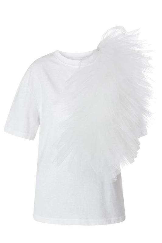 Tricou Alb Oversized Cu Aplicație Din Tulle